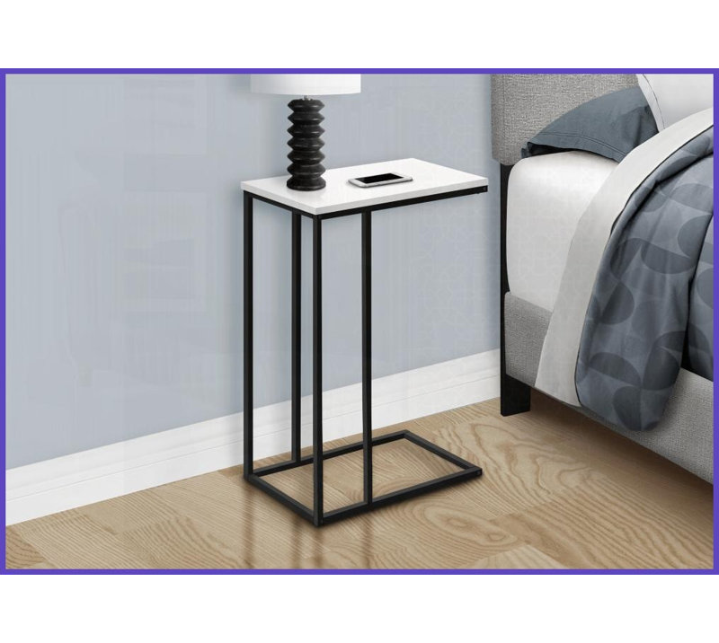 Table basse moderne en forme de C à économie d'espace - Stratifié blanc Métal noir pour le salon Chambre à coucher