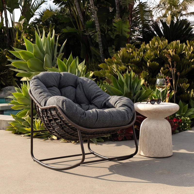 Fauteuil Papasan berçant surdimensionné pour patio, Gris marine