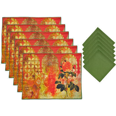 Cotton Floral Rectangle Placemat And Napkin Set