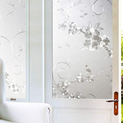 Frosted Privacy Window Film, No-glue Stained Glass Window Decor/privacy Protection/heat Control/anti Uv, Iron Flower Stained Glass Static Cling For Home/office, 17.7x78.5 Inch