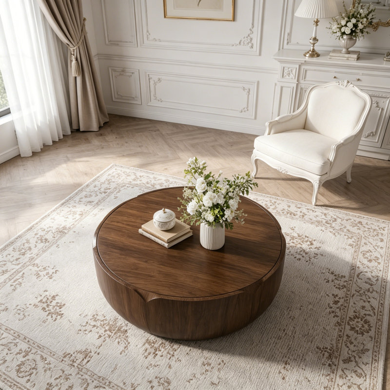 Table basse ronde d'extérieur d'intérieur, 35.63"W, Brun