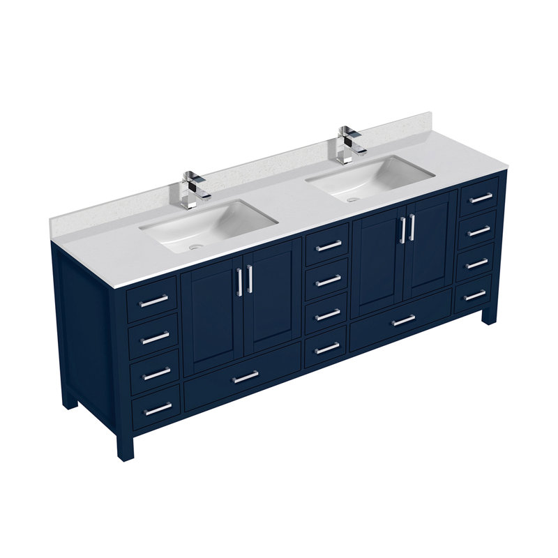 Double Bath Vanity with White Quartz Top and Faucet Set, Navy Blue