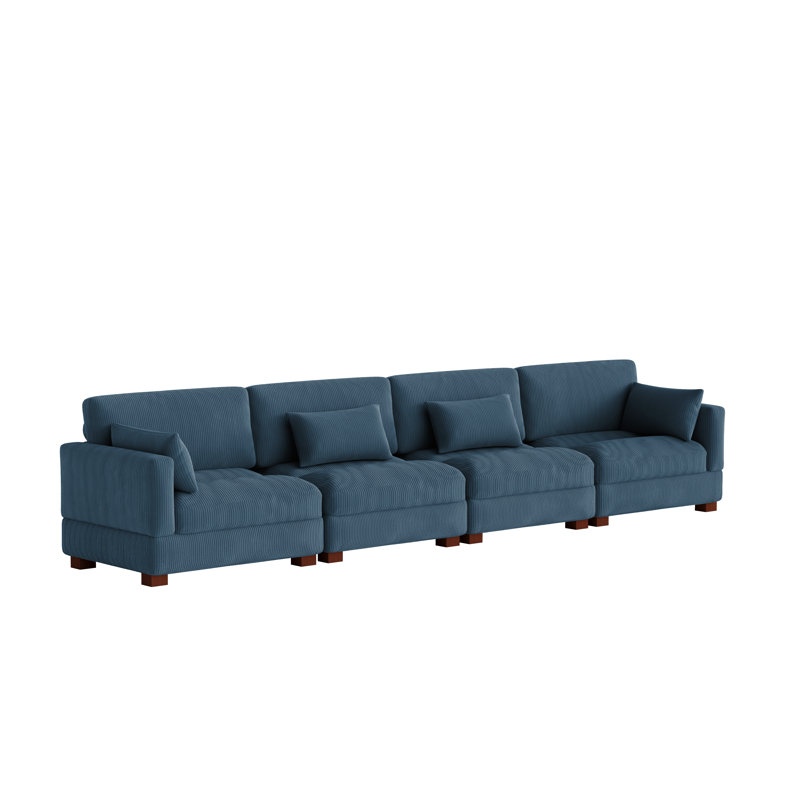 4 Seater Corduroy Corner Sofa , 78cm H x 410cm W x 87.9cm D, Navy Corduroy