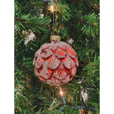Wizardi Red Pinecone-Shaped Glass Christmas Ornament F07M7-13-LH76-23148