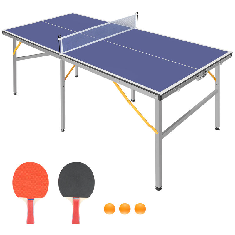 6Ft Mid-Size Table Tennis Table Foldable & Portable Ping Pong Table Set For Indoor & Outdoor Games With Net