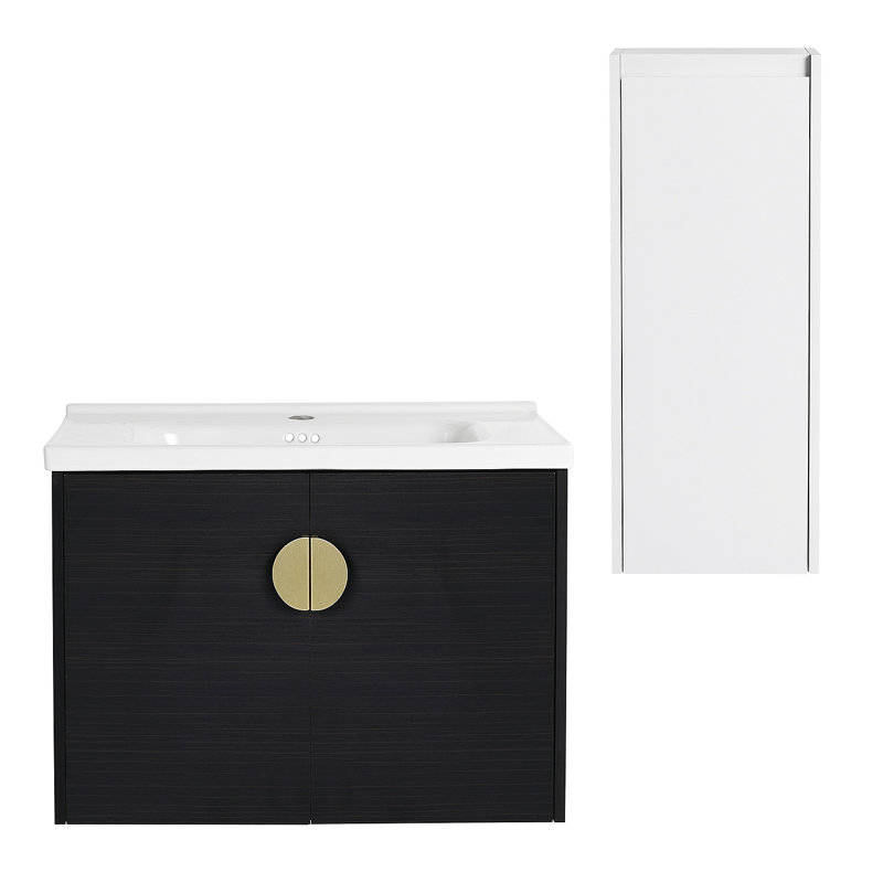  Meuble-lavabo mural avec lavabo en céramique et armoire latérale, portes à fermeture douce, armoire combinée 00112WH-06324BCT (KD-Packing)