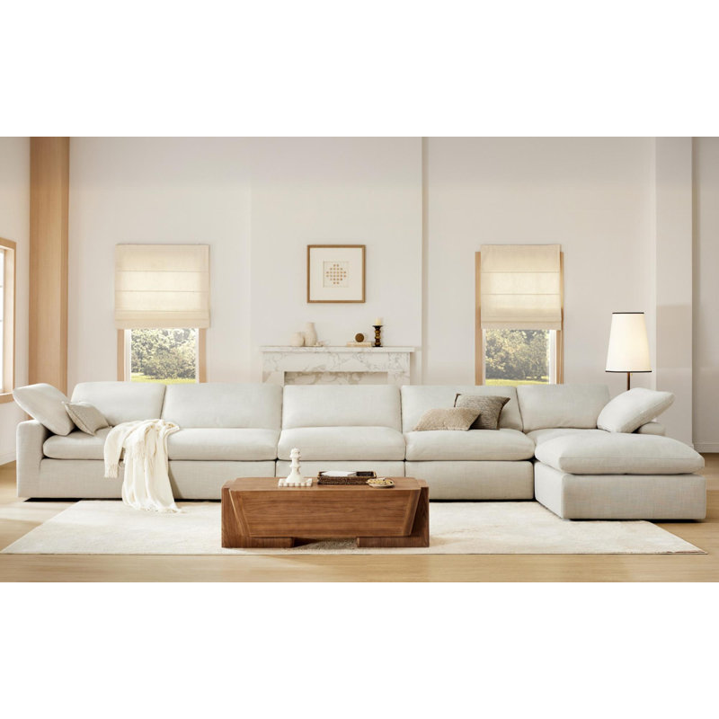 Asher 4 - Piece 118'' Upholstered Modular Sectional, Ivory Linen, 31.5'' H x 196.85'' W x 78.74'' D