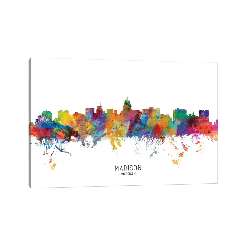 Madison Wisconsin Skyline by Michael Tompsett - Wrapped Canvas Painting, 66.04 cm H x 45.72 cm W
