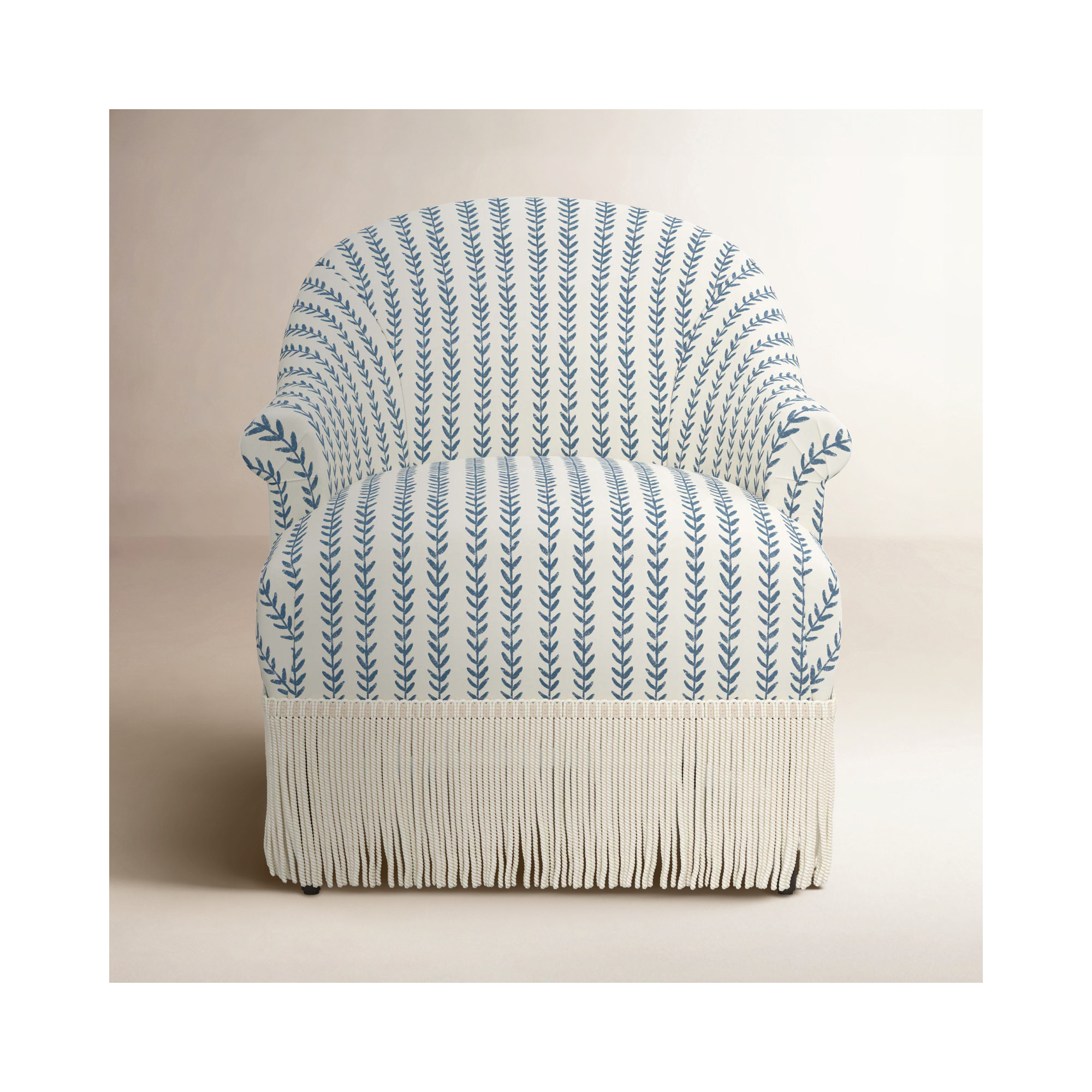 Callie Barrel Chair, Vine Stripe Dusty Blue, Ivory