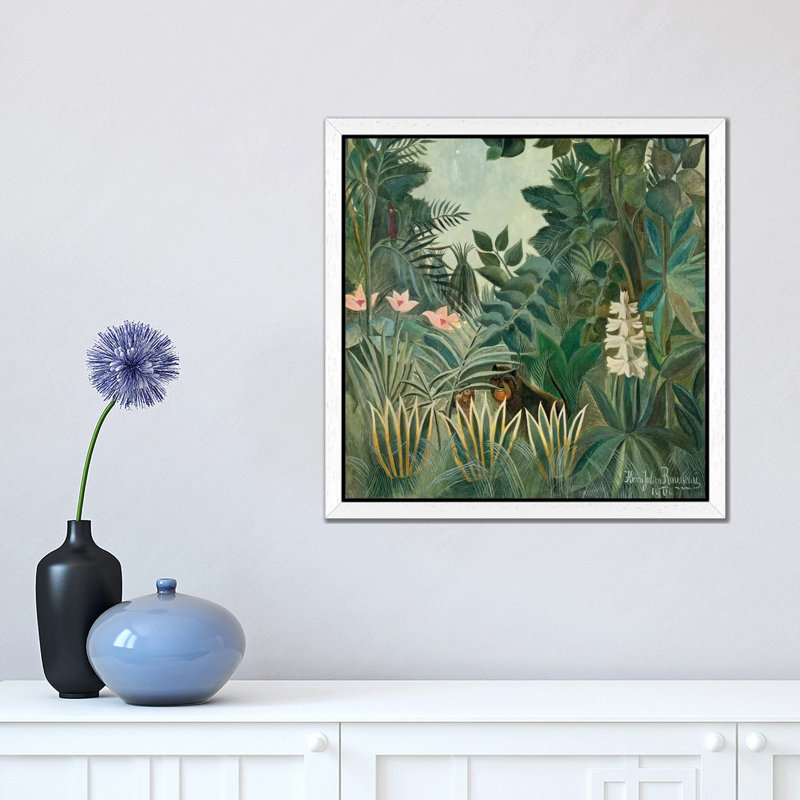 The Equatorial Jungle, 1909 by Henri Rousseau - Floater Frame Painting on Canvas, 45.72 cm H x 45.72 cm W, White Framed