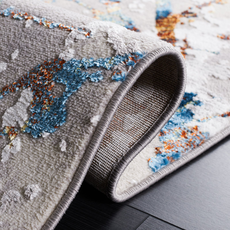 Alohi 293 Area Rug In Gray/ Blue Gold, Round 5'