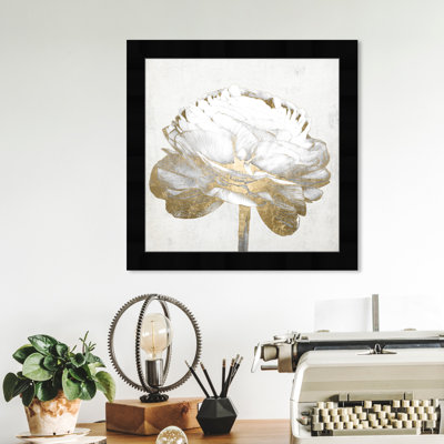 «Gold and Light Floral II» blanc - peinture encadrée sur papier