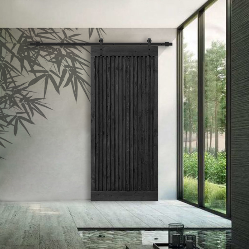 Porte de grange en bois et métal avec quincaillerie d'installation, H 84 po x l 36 po, Noir