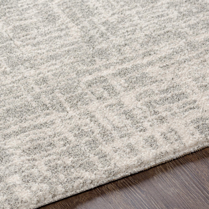 Baucom Abstract Light Gray/Ivory Area Rug, Rectangle 9' x 12'