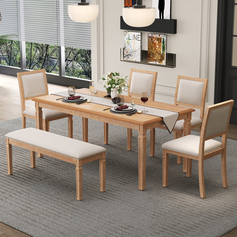 Ensemble de table de salle à manger extensible 6 pièces avec 4 chaises rembourrées et un banc pour la cuisine et la salle à manger