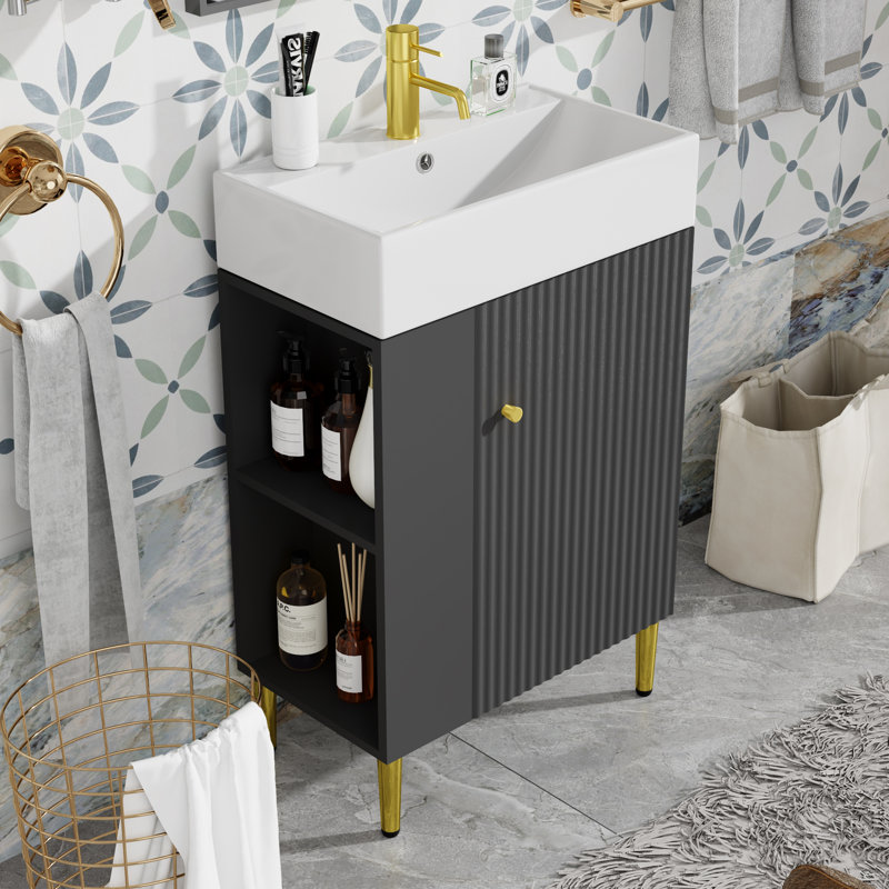 Ensemble de meuble-lavabo simple 21,6 po, Noir, noir, noir, noir, Doré