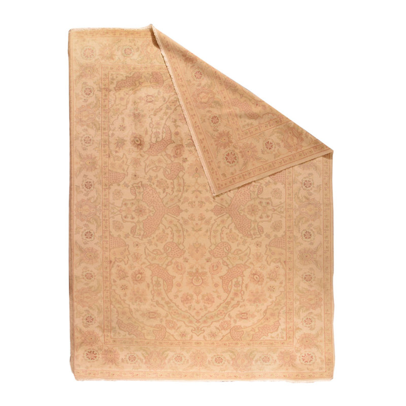 Wool Floral Area Rug in Beige
