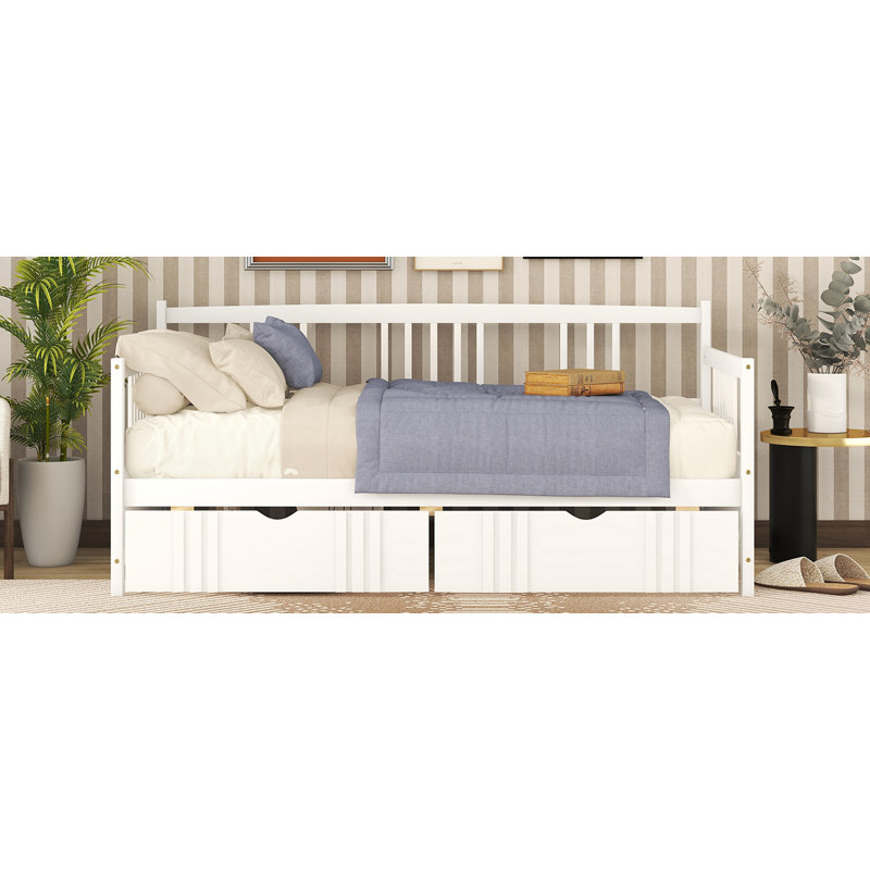 Lit de jour simple en bois avec deux tiroirs, Blanc