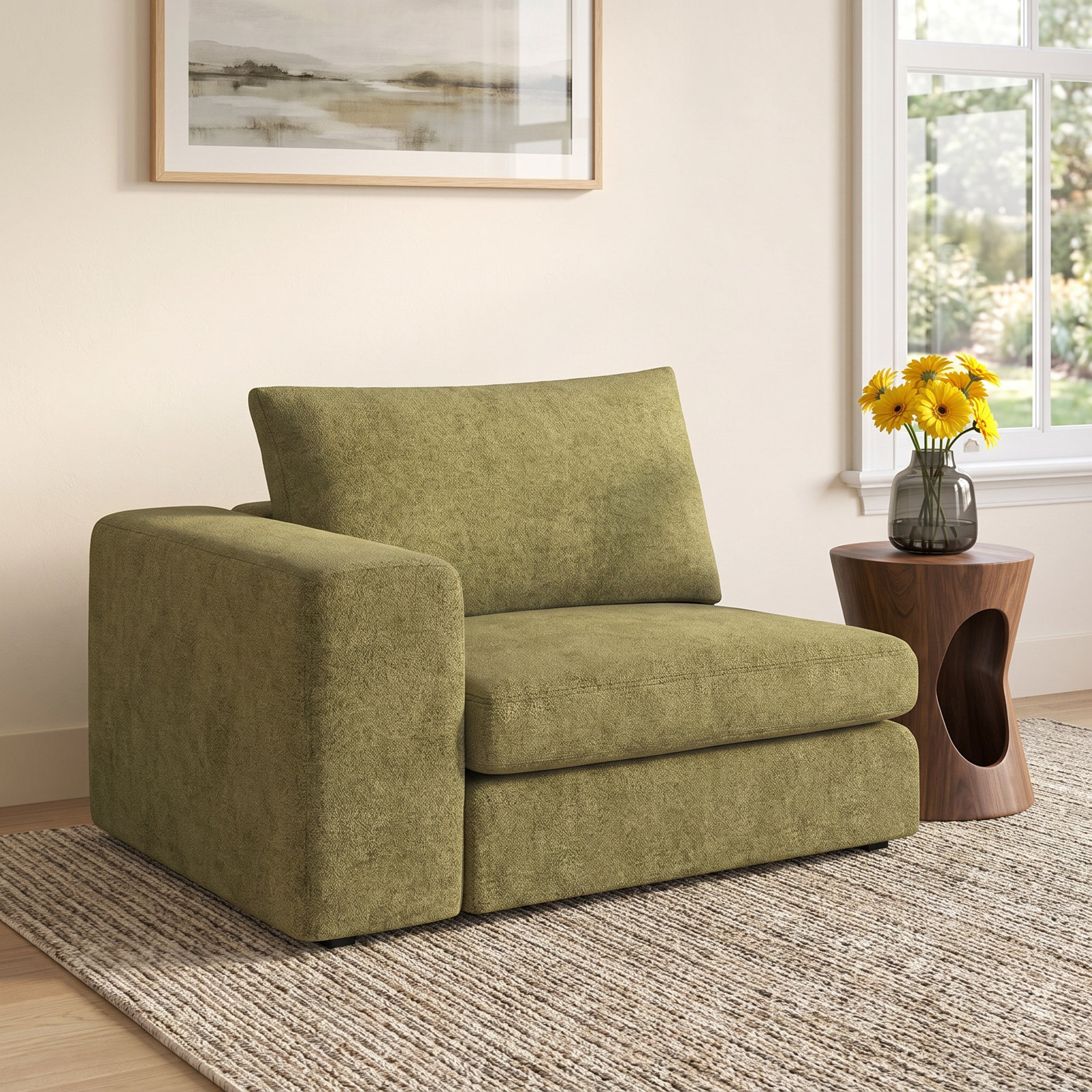Ojai Pine One-Arm Accent Chair, Green Chenille