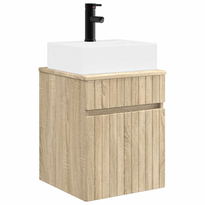 Single Bathroom Vanity with Ceramic Basin, Sonoma Oak