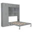 Grand lit escamotable mural avec armoire supérieure, tablettes et garde-robe, lit pliant peu encombrant, gris