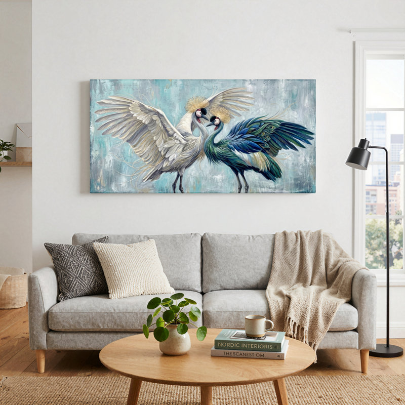 Cranes Dancing, reproduction d'art sur toile, ensemble de 1, Toile tendue, L 40 po x H 20 po