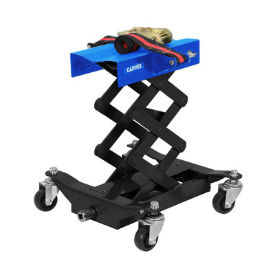 Transmission Jack with Safety Straps, Low Profile Lift 440 LBS Cap. | 7"-23" Adjustable Height Transmission Stand, 4 Swivel Wheels for Vehicle Maintenance Garage Use