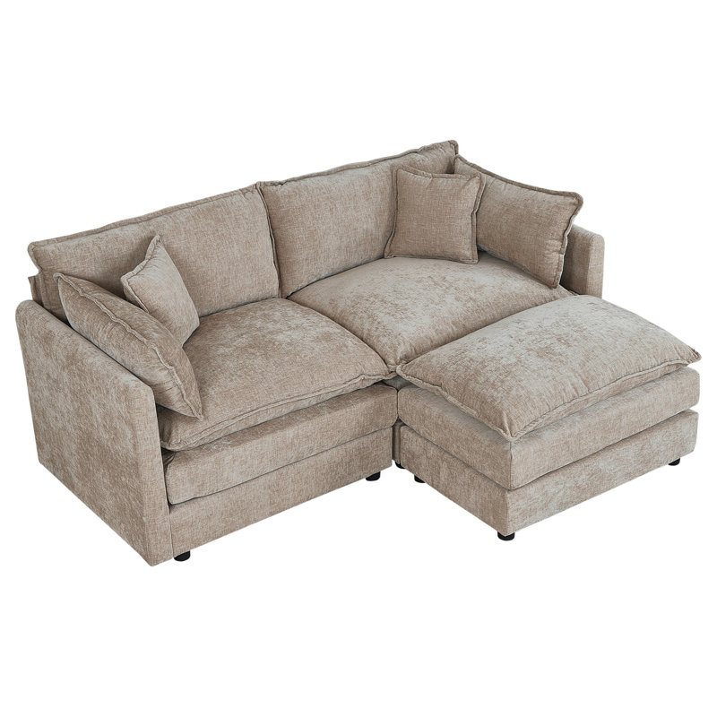Modern Chenille Loveseat Sofa Couch With Ottoman, Coffee Chenille, 33.85" H x 77.16" W x 35.82" D