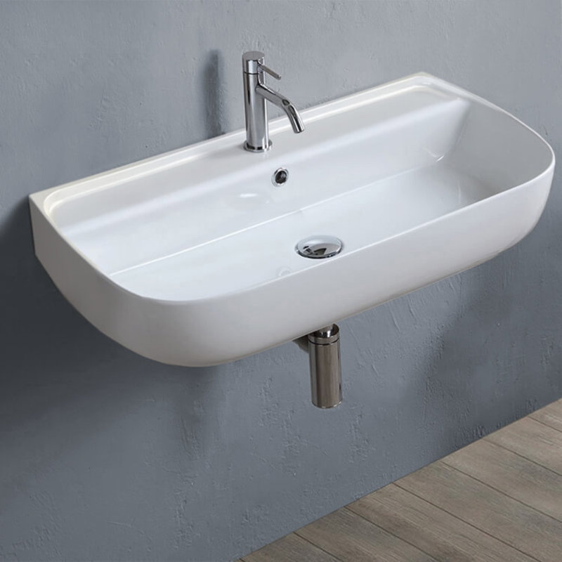 CeraStyle By Nameeks 16.6'' Ceramic Rectangular Bathroom Sink with Overflow, Single Hole Faucet