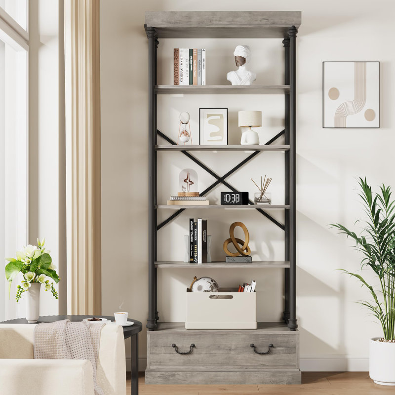 186.9cm H x 80cm W Metal Bookcase, Grey