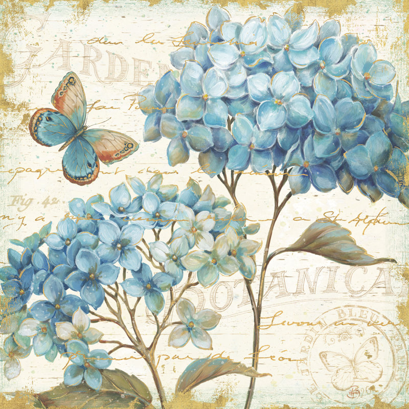 «Blue Garden IV» par Daphne Brissonnet - impression d'art graphique, H 30 po x l 30 po, Cadre flottant doré, Non