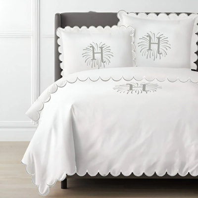 Monogram Allena 400TC Cotton Scallop Embroidery Sateen Solid Duvet Cover Set