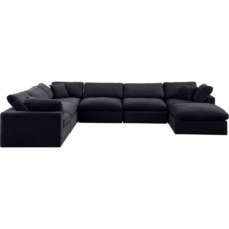 Canapé modulaire réversible en velours de large de 160 po avec repose-pieds Issah, Velours noir