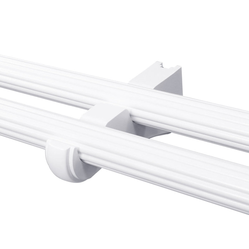 Ensemble de 1 tringle à rideaux double en bois (1 3/8 po), Blanc