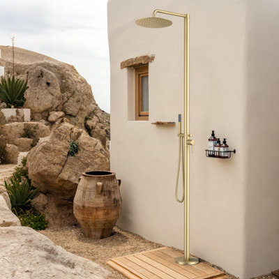 Système de douche extérieur autoportant 83,5 po en acier inoxydable avec douche à main