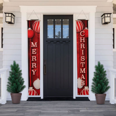 Red Ornaments Merry Christmas 12'' x 72'' Banners - Holiday Window Decor