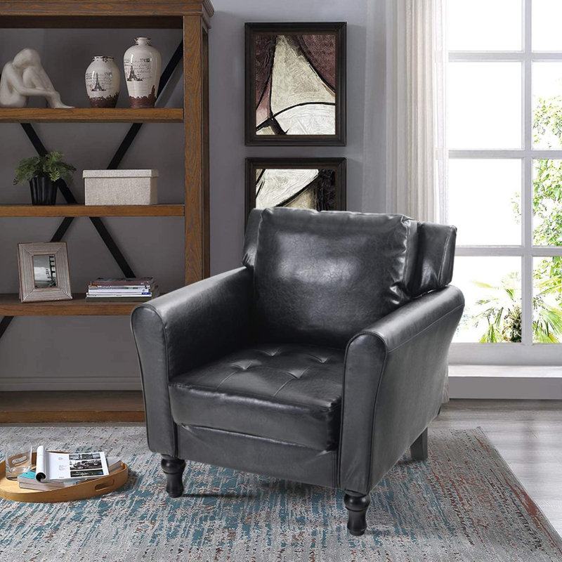 Fauteuil club W 31,5 po Wigfall, Similicuir noir
