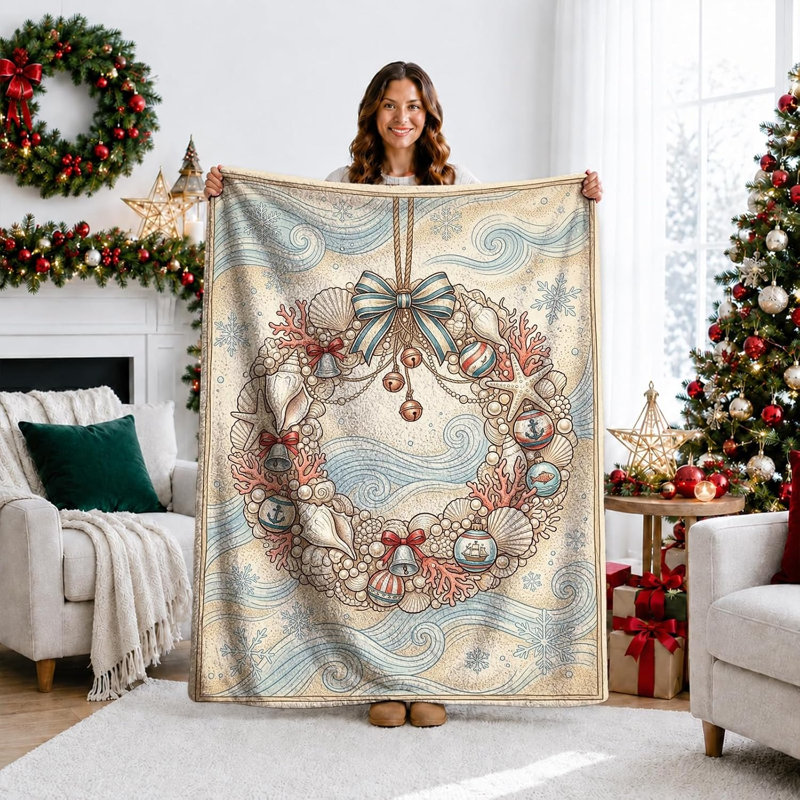 Jeté Coastal Seashell Christmas Wreath, 40 x 50 po