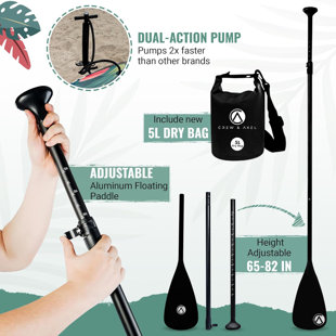 Crew & Axel Inflatable Paddle Board Sup 10ft (6.2” Thick) Non Slip Stand Up Paddleboard Set W/backpack, 3 Fins, Paddle, Dual Pump, Light Weight (17lb) Wide & Stable Beginners & Advanced Riders