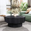 Table basse moderne en forme de fleur, 31,95 po, noir, placage de bois naturel, pour appartement, structure solide, rangement caché, assemblage facile 31,95 po inspiré du design cannelé, texture de bureau, bureau, base