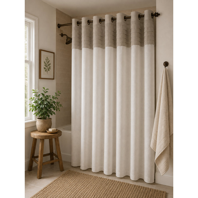 Santos Striped Shower Curtain with Liner Included, Gray/White