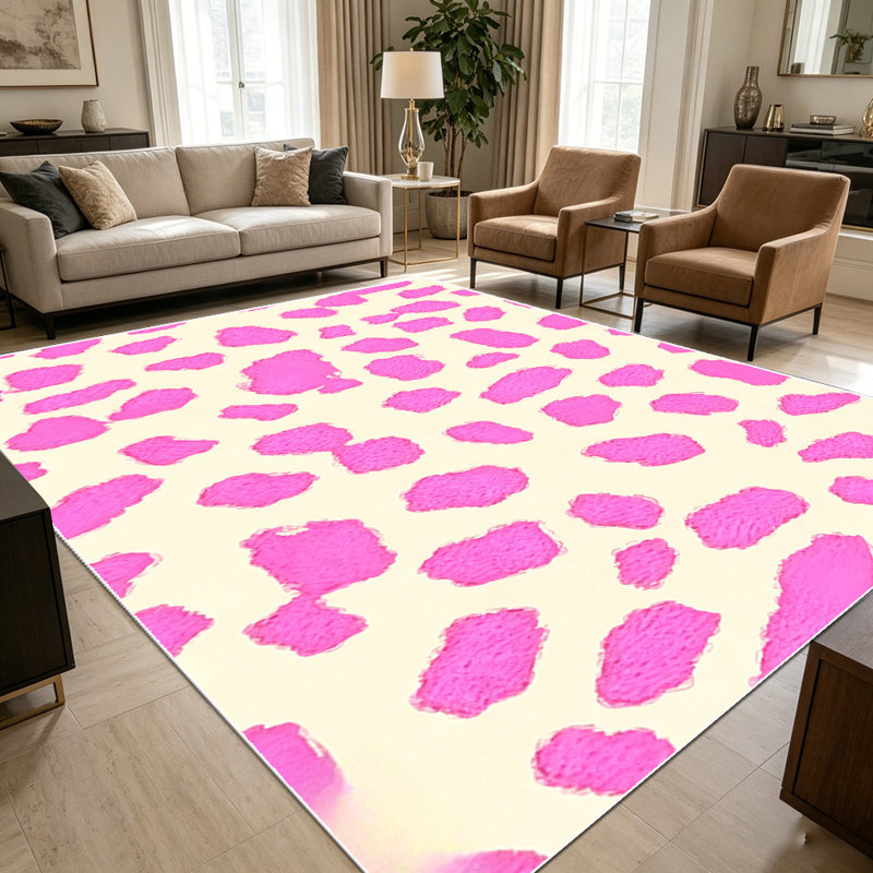 1PC Hot Pink Cream Leopard Spot Print area rugs for Living Room, Soft and Comfortable, Suitable for all seasons, easy-to-maintain, machine washable Indoor floor mat, Under Table Farmhouse suitable for dining table, bedroom, entryway, kitchen, home