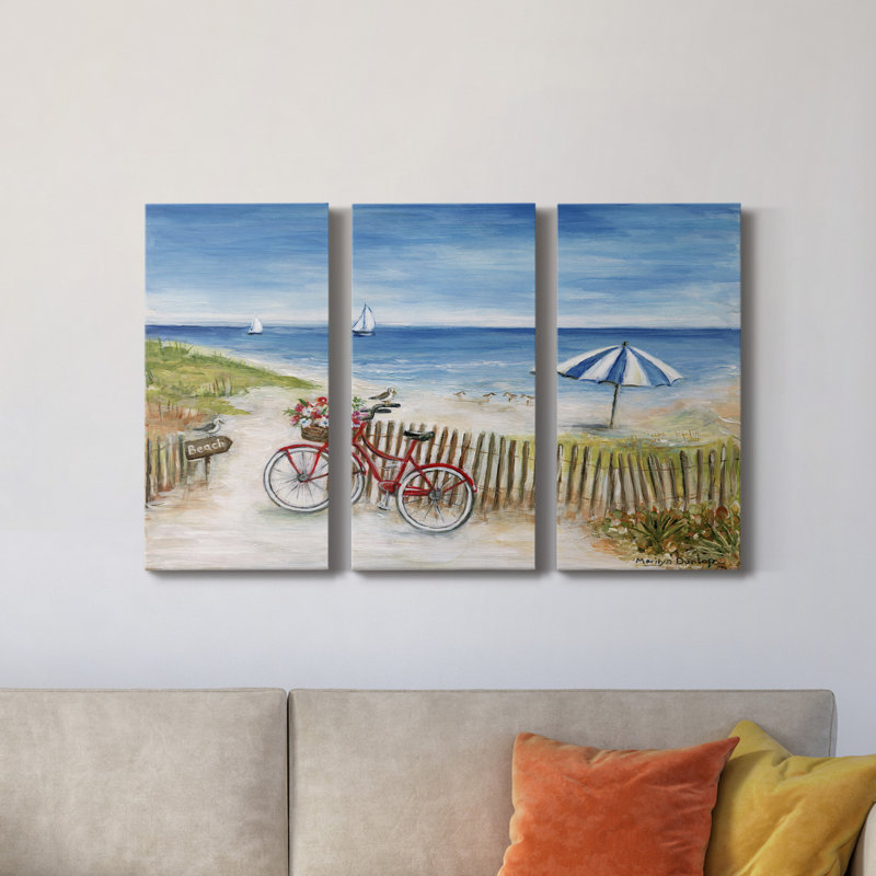 «Beach Ride II», peinture sur toile tendue 3 pièces, H 18 po x l 36 po x P 1 po