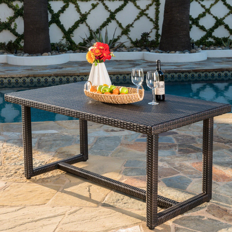 Table de salle à manger d'extérieur Rosa, brun multi, l 32,85 po x P 59 po, H 28 po, structure en fer et en résine, table de patio 59 po 32,85 po et fonctionnelle