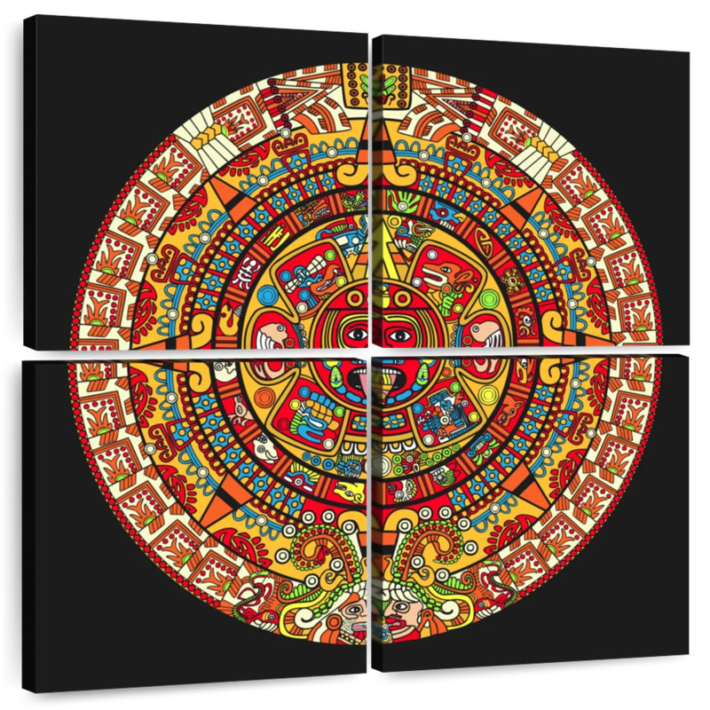 Calendrier maya coloré, H 26 po x l 26 po