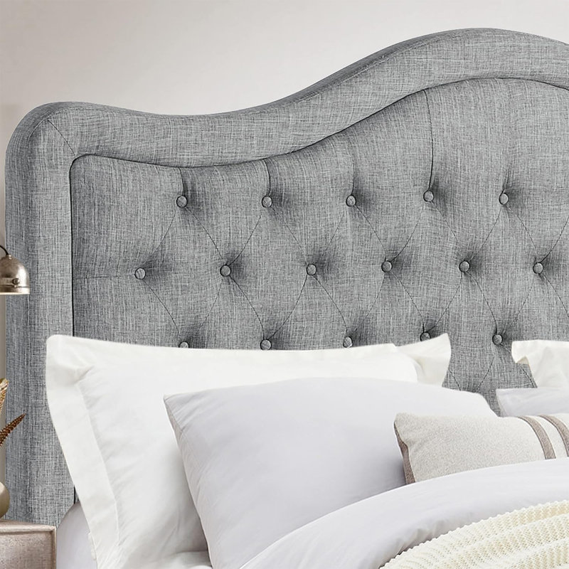 Structure de lit rembourrée en tissu avec tête de lit réglable, support à lattes de bois, lit plateforme capitonné, Gris
