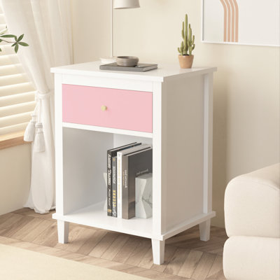 Table de chevet en bois de 26,77 po de hauteur avec un tiroir et une tablette pour enfants, adultes
