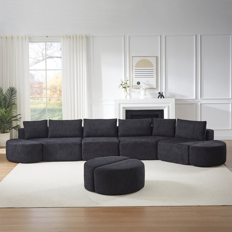 Ensemble de canapé modulaire en tissu chenille, Noir