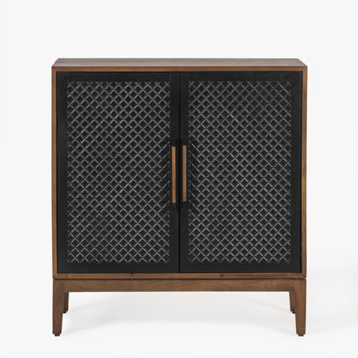 Naya Solid Wood Entryway Accent Cabinet Black Walnut Finish Hand Carved Two Door Storage Cabinet for Hallway