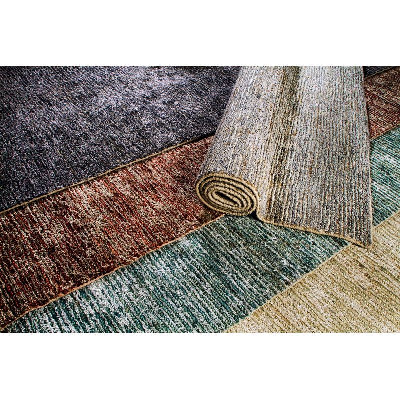 Tapis rayé gris crocheté à la main Gem, Rectangle 5 pi x 8 pi